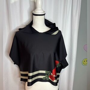 UltraCor Black hooded crop top Size Medium Roses stripes Ultra Cor